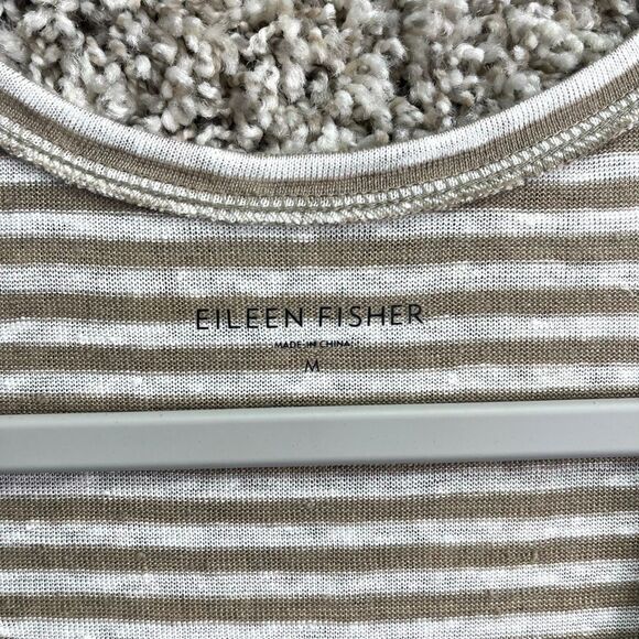 Eileen Fisher Dress Women’s M Tan & White Striped Linen Jersey Racerback Tank Mi - Picture 3 of 10
